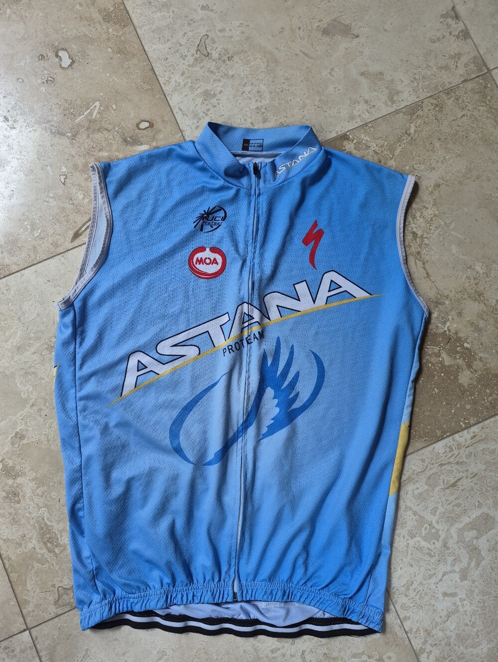 Astana Pro Team Sleeveless Bike Jersey, Full Length Locking Zip, 3 Rear Pockets
